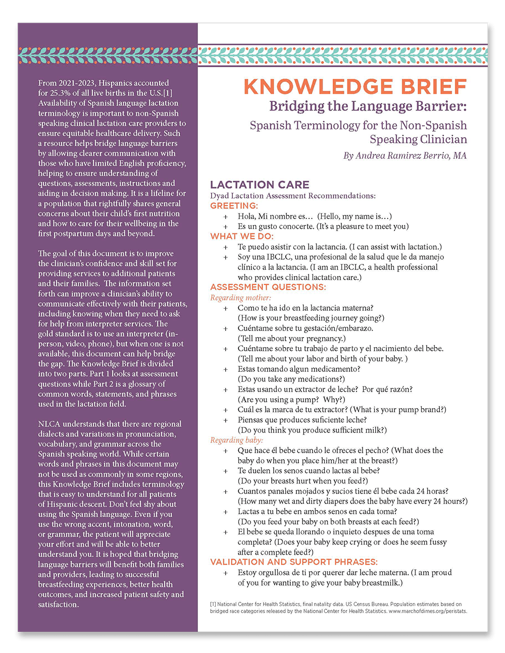 Cover of the NLCA Knowledge Brief - Language Barrier